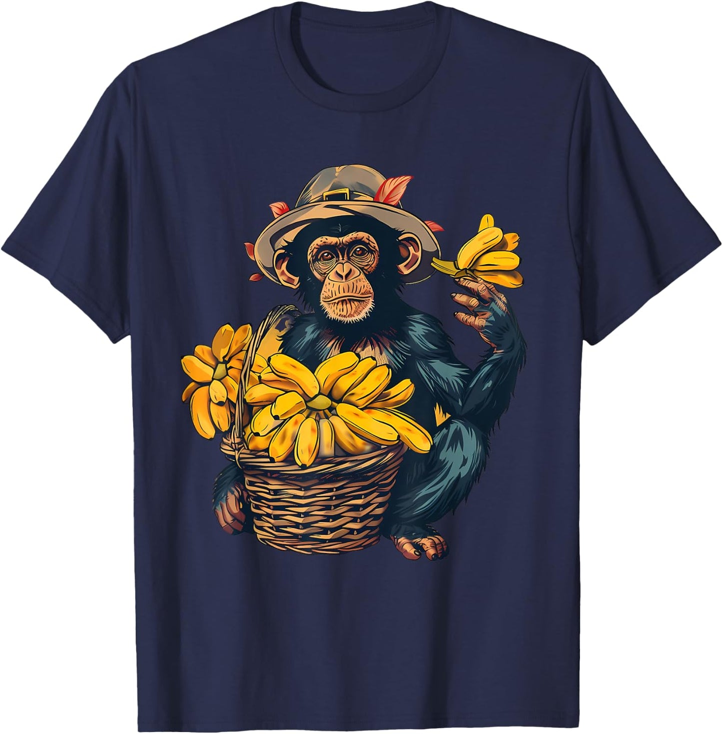 Banana Monkey Farmer Drawing Artwork Banana Fruit T-Shirt - T-Shirt | Navy