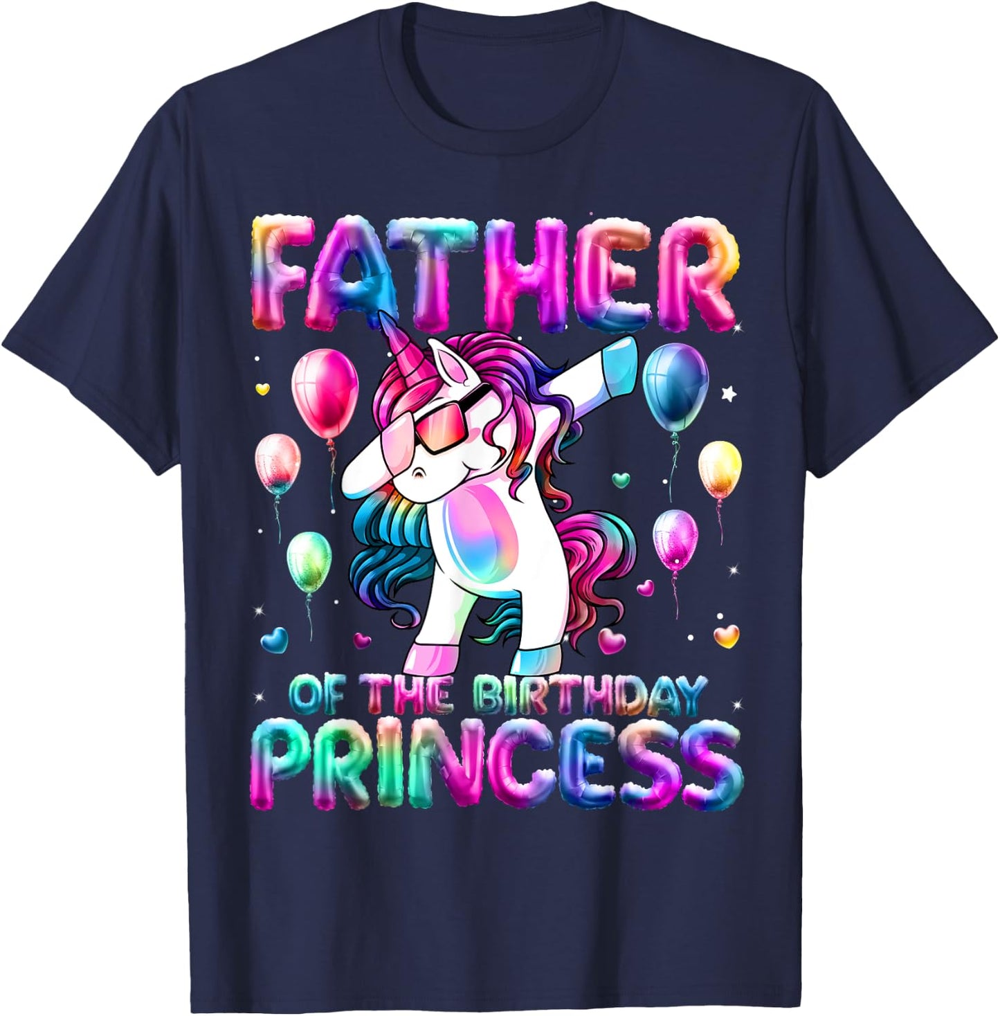 Daddy of the Birthday Princess Girl Dabbing Unicorn Daddy T-Shirt - T-Shirt | Navy
