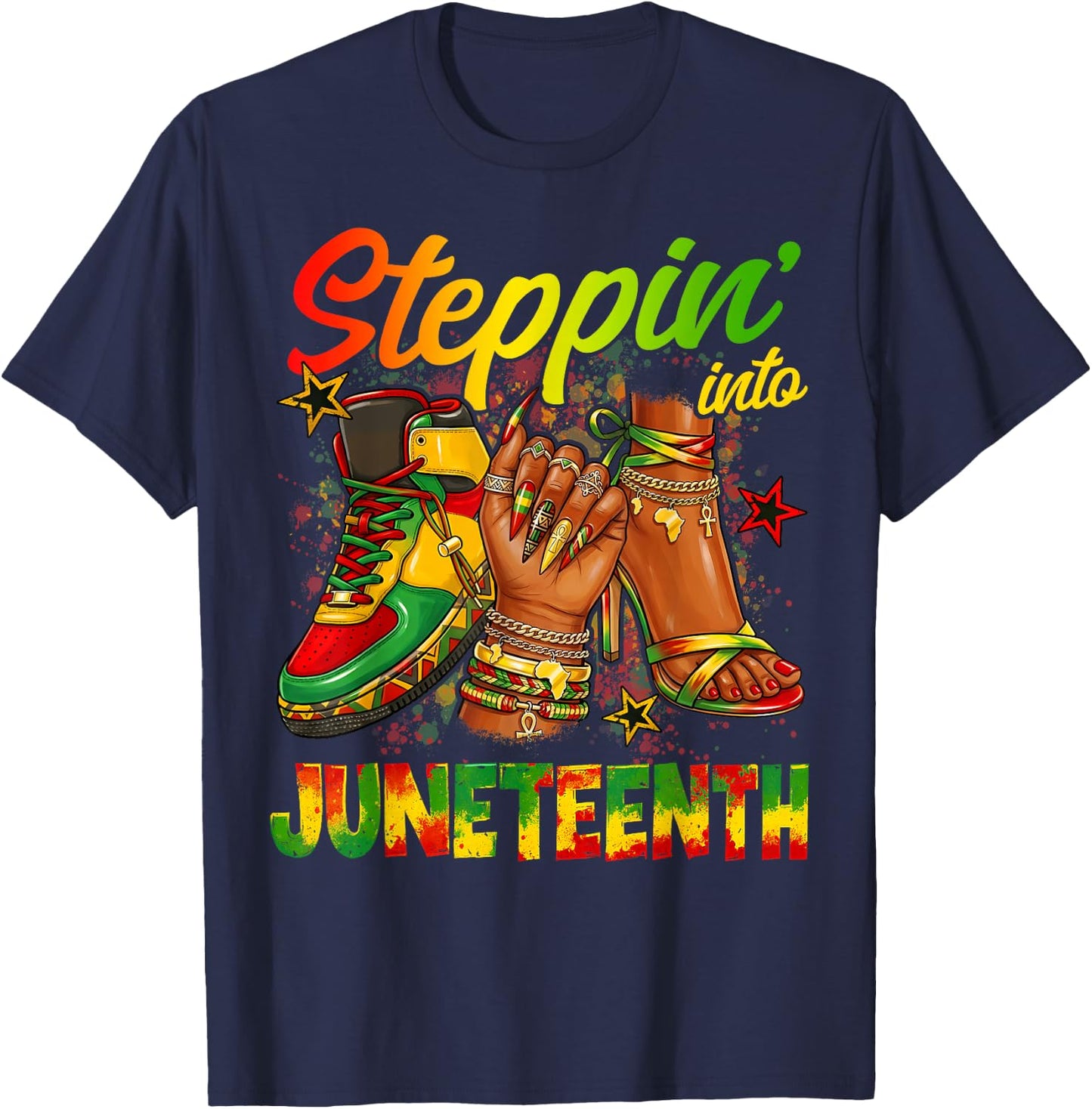 Steppin Into Juneteenth Afro Style Women Girl T-Shirt - T-Shirt | Navy