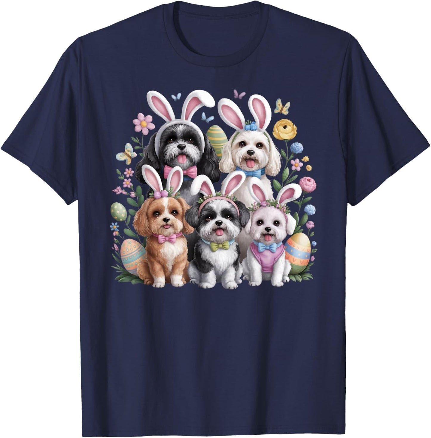 Easter Dogs with Bunny, Ears Easter Cute Funny Dogs Lover T-Shirt - T-Shirt | Navy