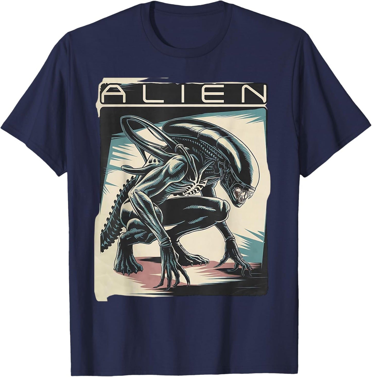 Xenomorph Alien Illustrated Poster, Black, S T-Shirt - T-Shirt | Navy