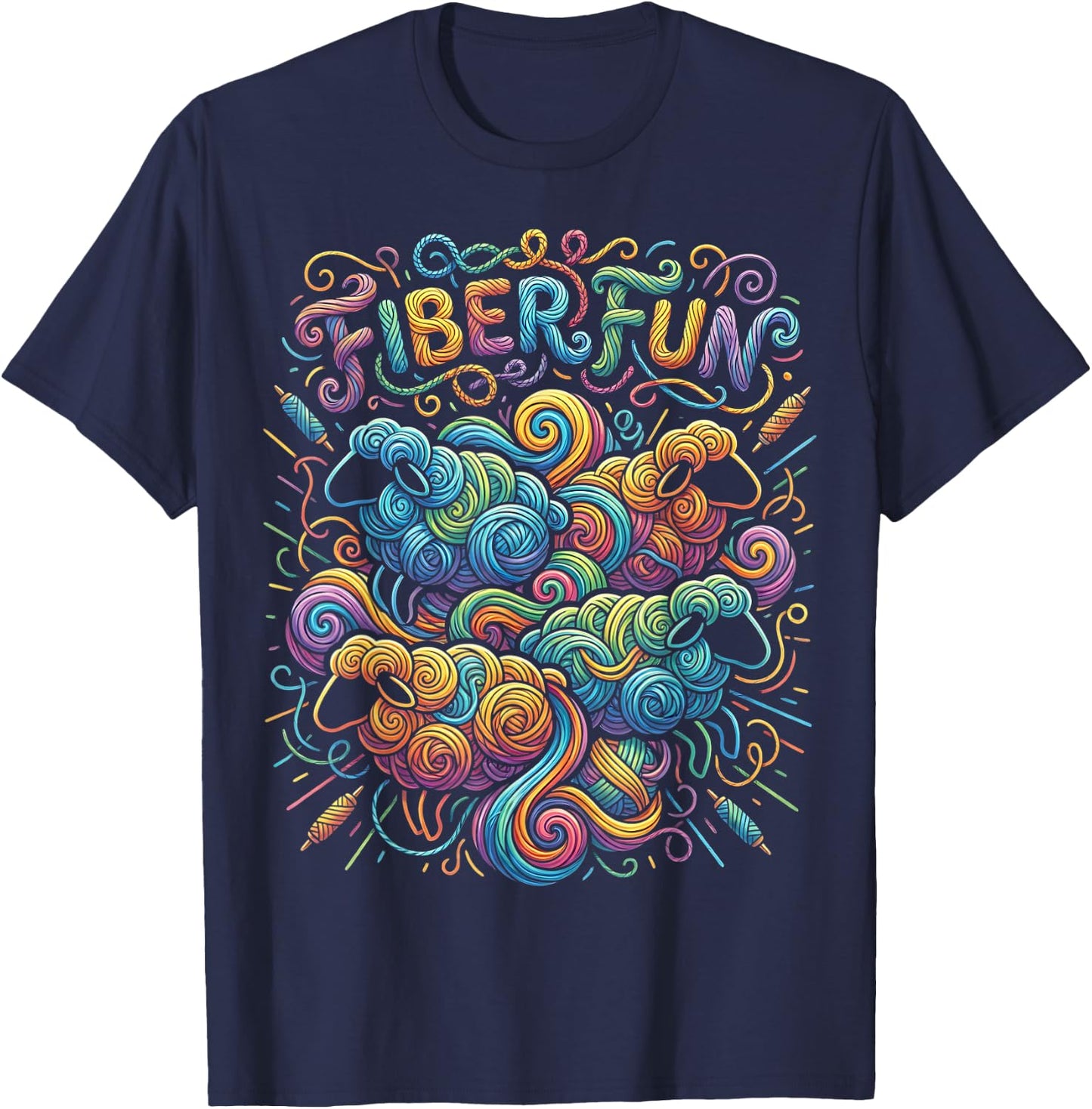 Fiber Fun Sheep Yarn Spinning Wool Crafting & Fiber Art T-Shirt - T-Shirt | Navy