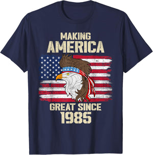 Making America Great Since 1985 Distressed Birthday T-Shirt - T-Shirt | Navy