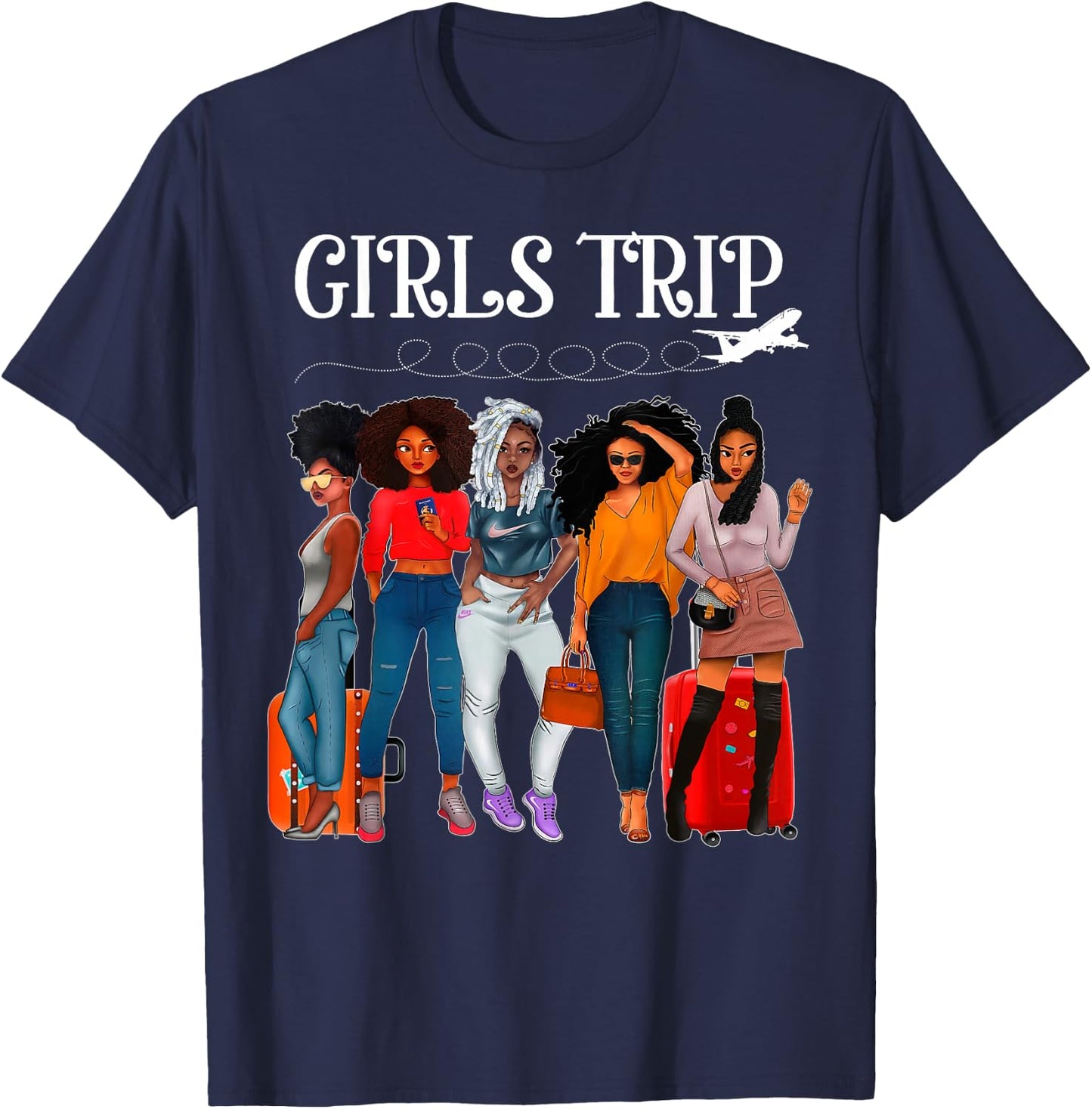 Girls Trip Afro Girls Together Black Women Bachelorette T-Shirt - T-Shirt | Navy