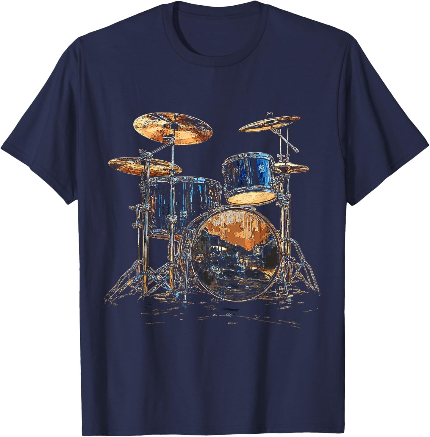 Musical Instrument Drum Set , Black, S T-Shirt - T-Shirt | Navy