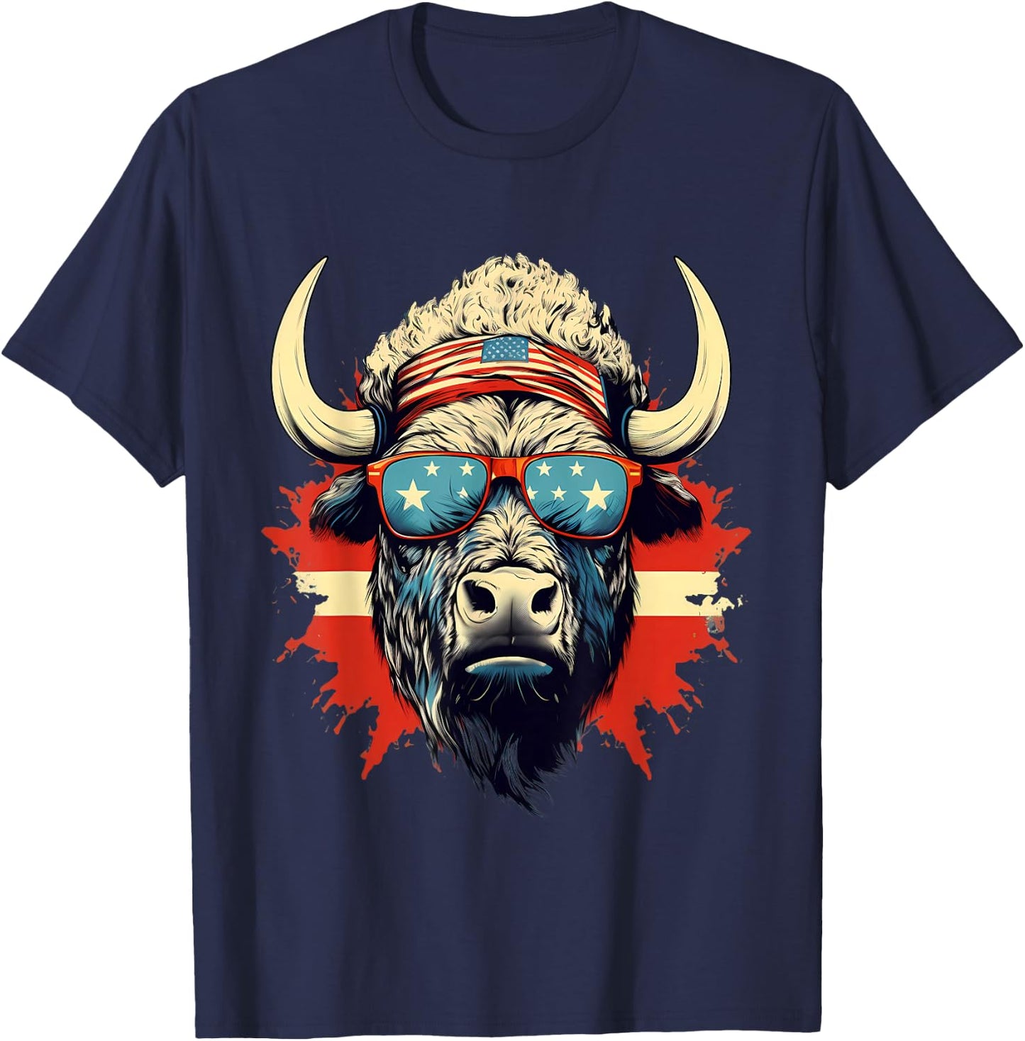 Buffalo America USA Sunglasses Animal Art Bison Splash T-Shirt - T-Shirt | Navy