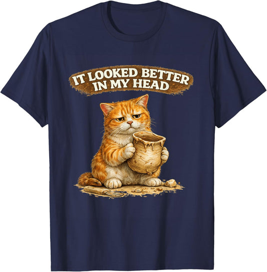 Ceramic Artist Funny Pottery Cat - Failed Pottery Moment T-Shirt - T-Shirt | Navy