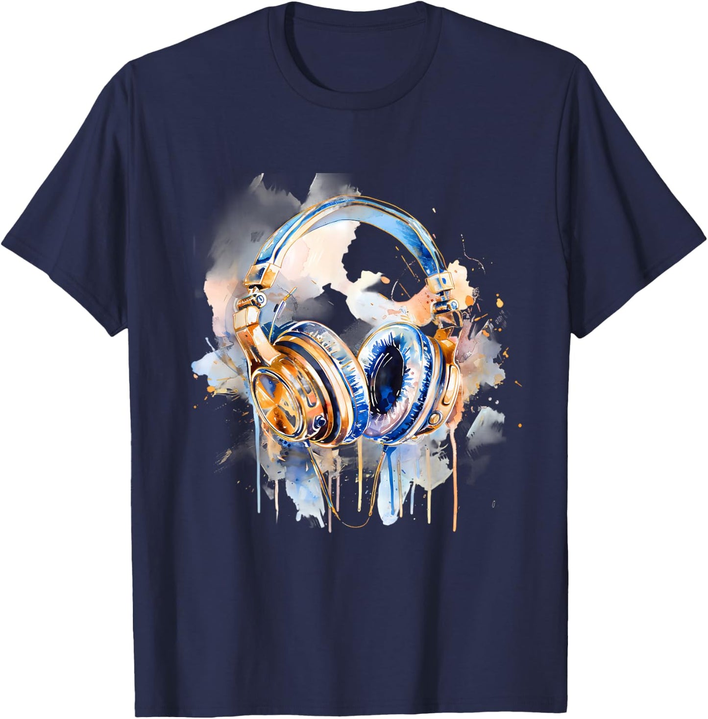 Headphones Music DJ Splash EDM Music Headphones Music Lover T-Shirt - T-Shirt | Navy
