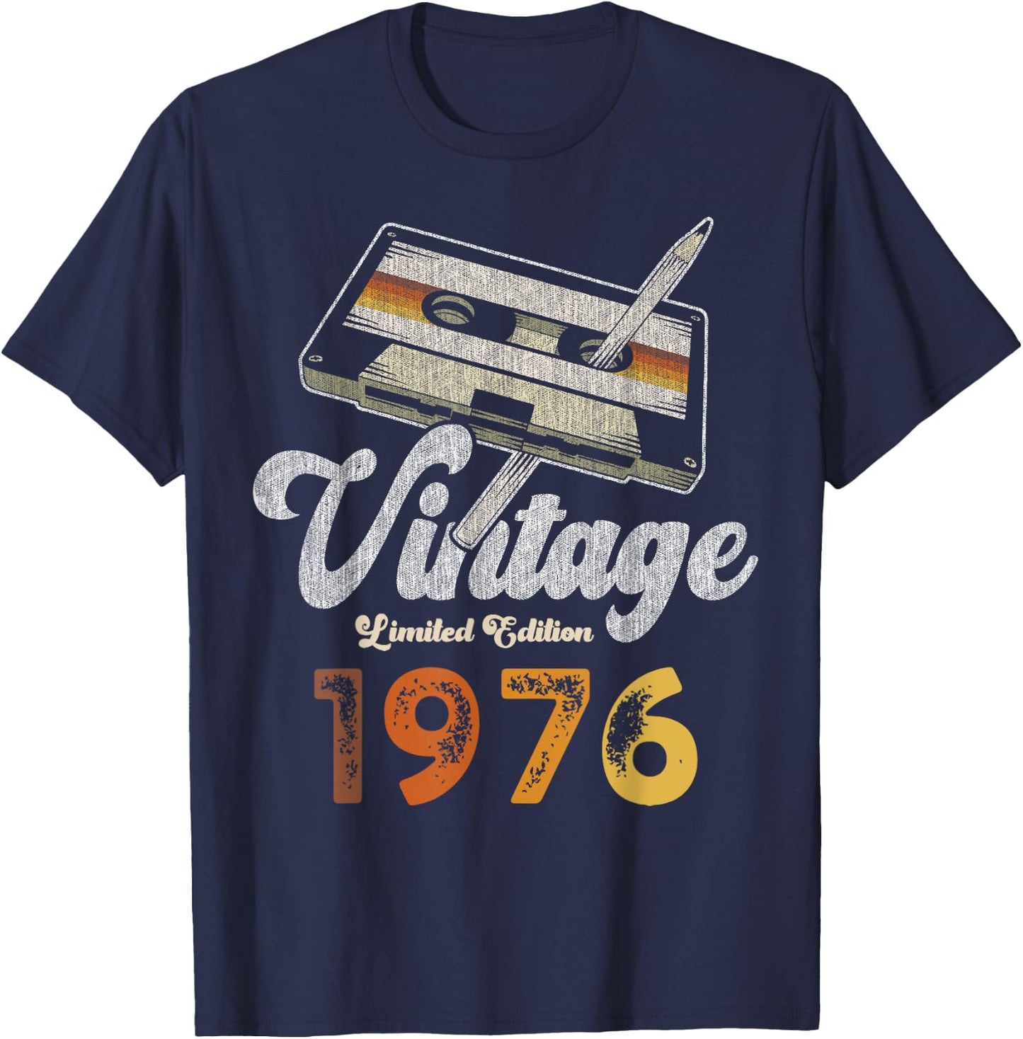 Vintage 1976 Cassette Pencil 49th Birthday T-Shirt - T-Shirt | Navy