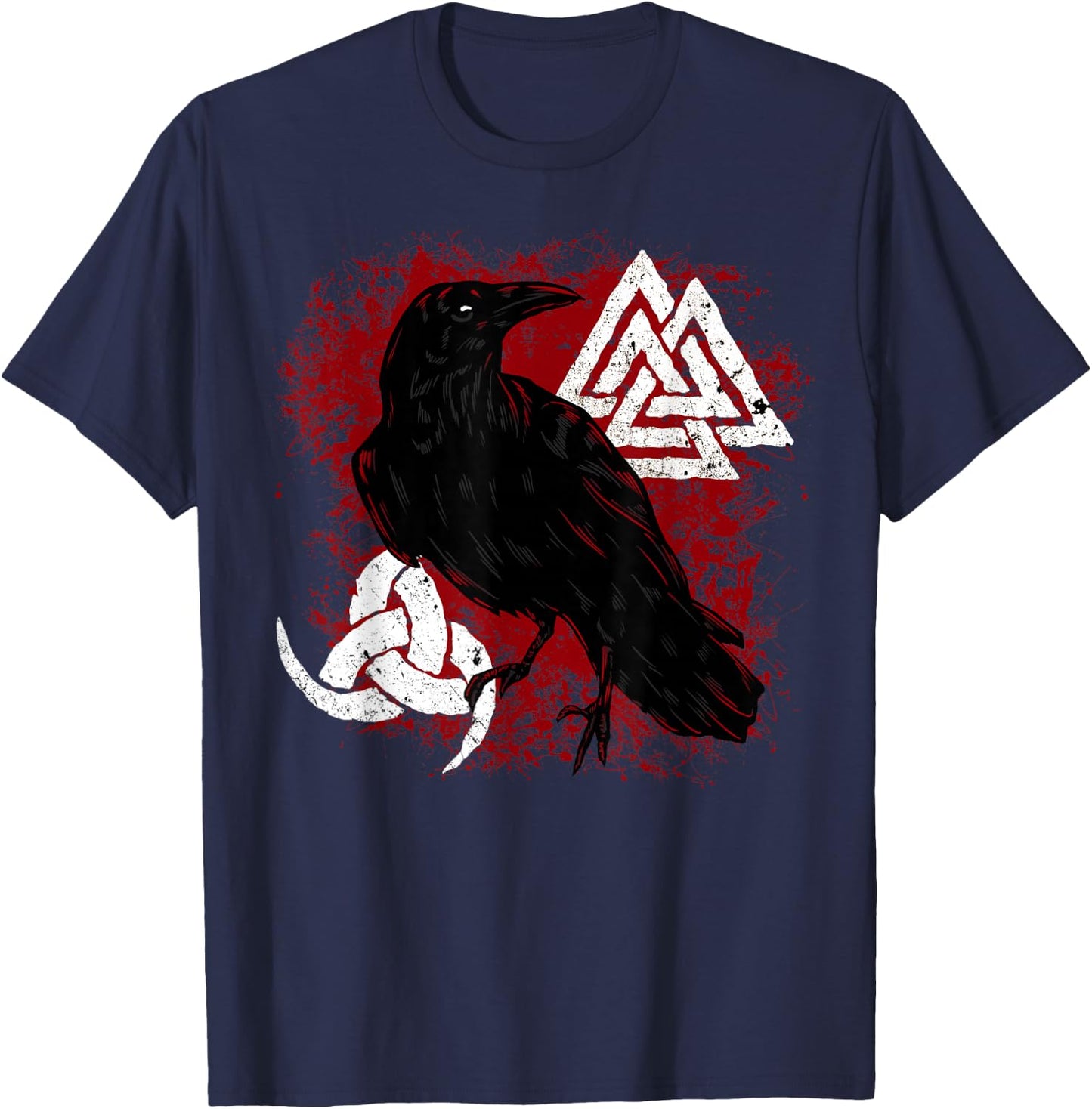 Valknut Norse Crow Triple Horn of Odin Viking Raven T-Shirt - T-Shirt | Navy