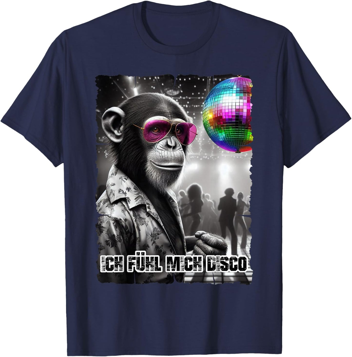 with German Text "Ich Fühl Mich Fühl Mich Disco Ball", black T-Shirt - T-Shirt | Navy