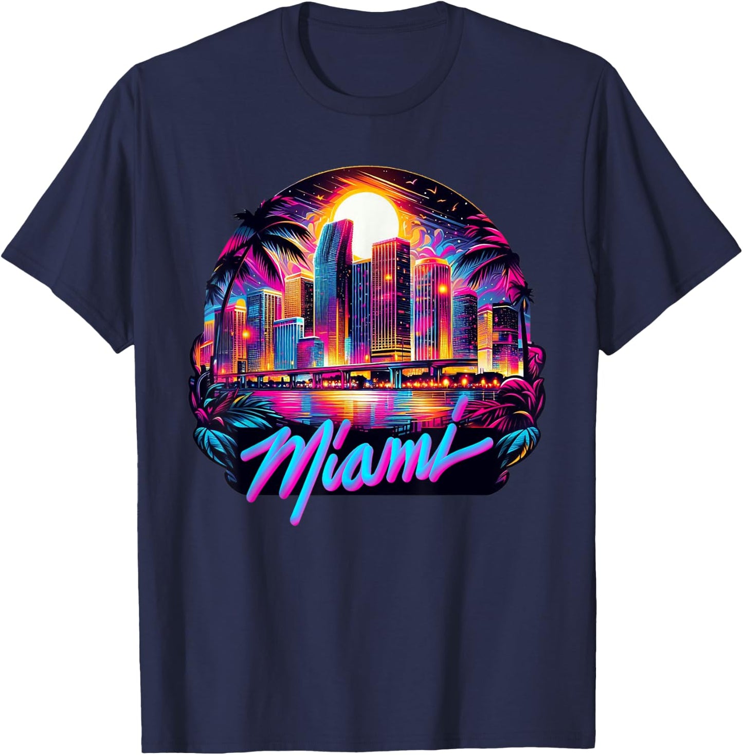 Miami City Men Florida Vibrant Colorful Souvenir Miami , Black, S T-Shirt - T-Shirt | Navy