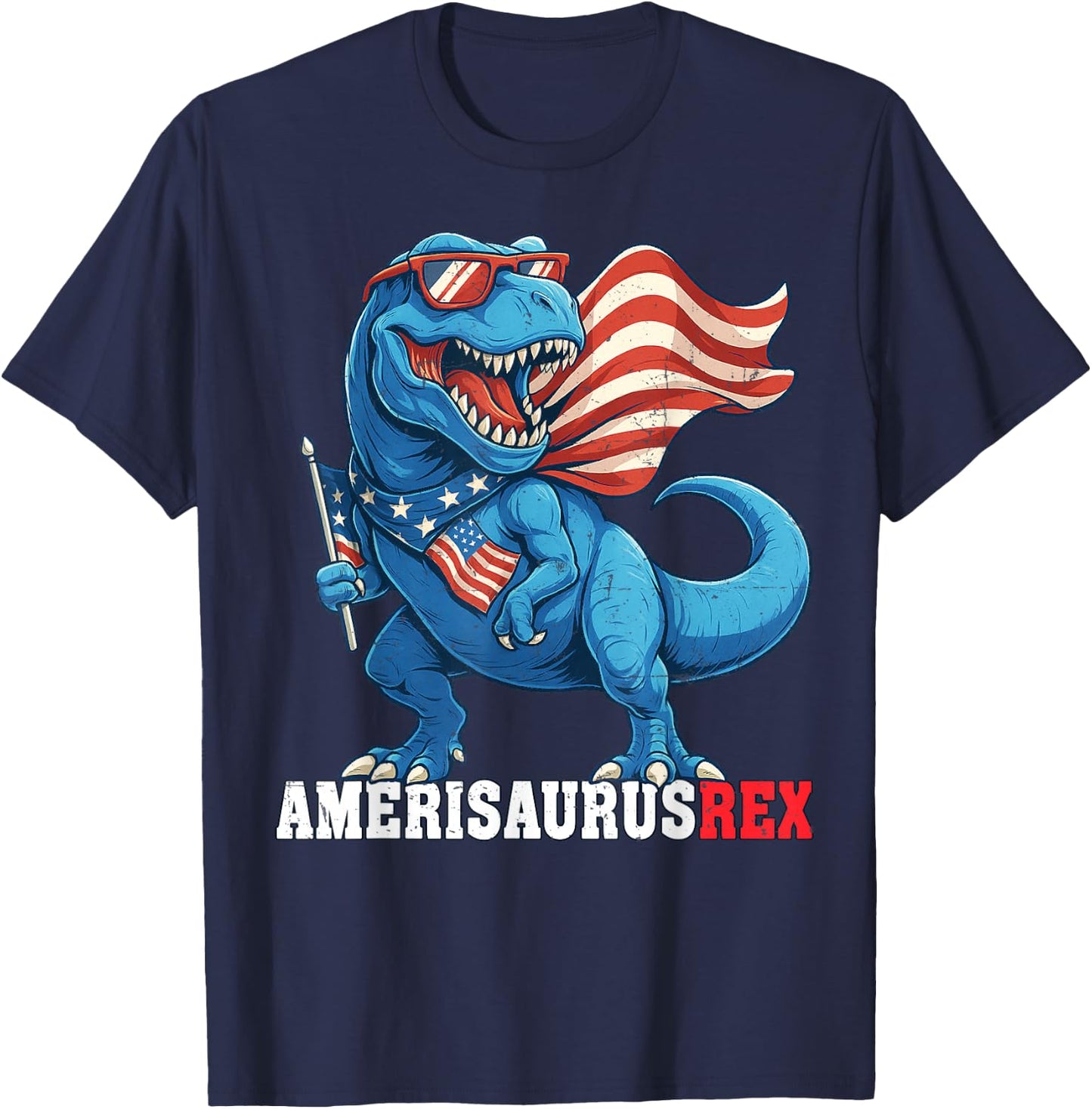 Dinosaur 4th of July Boys Girls Men Amerisaurus T Rex Funny T-Shirt - T-Shirt | Navy