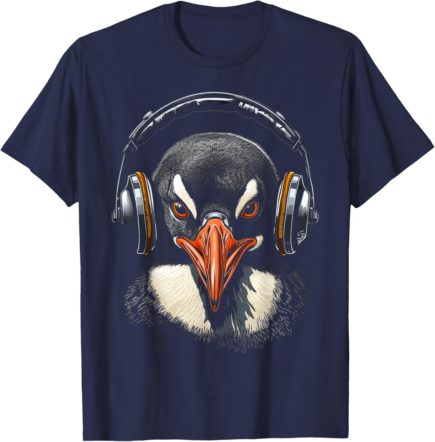 Penguin Headphone Animal Motif Music Artwork Penguin T-Shirt - T-Shirt | Navy