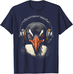 Penguin Headphone Animal Motif Music Artwork Penguin T-Shirt - T-Shirt | Navy