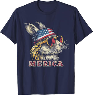 Rabbit Bunny - Patriotic 4th of July American Flag Mullet T-Shirt - T-Shirt | Navy