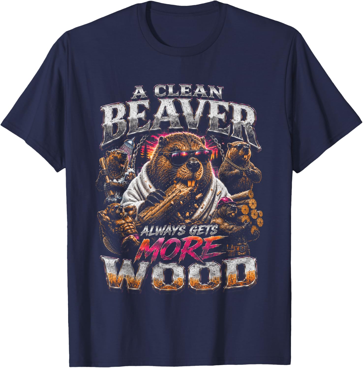 A Clean Beaver Always Gets More Wood Funny Adult Joke Men T-Shirt - T-Shirt | Navy