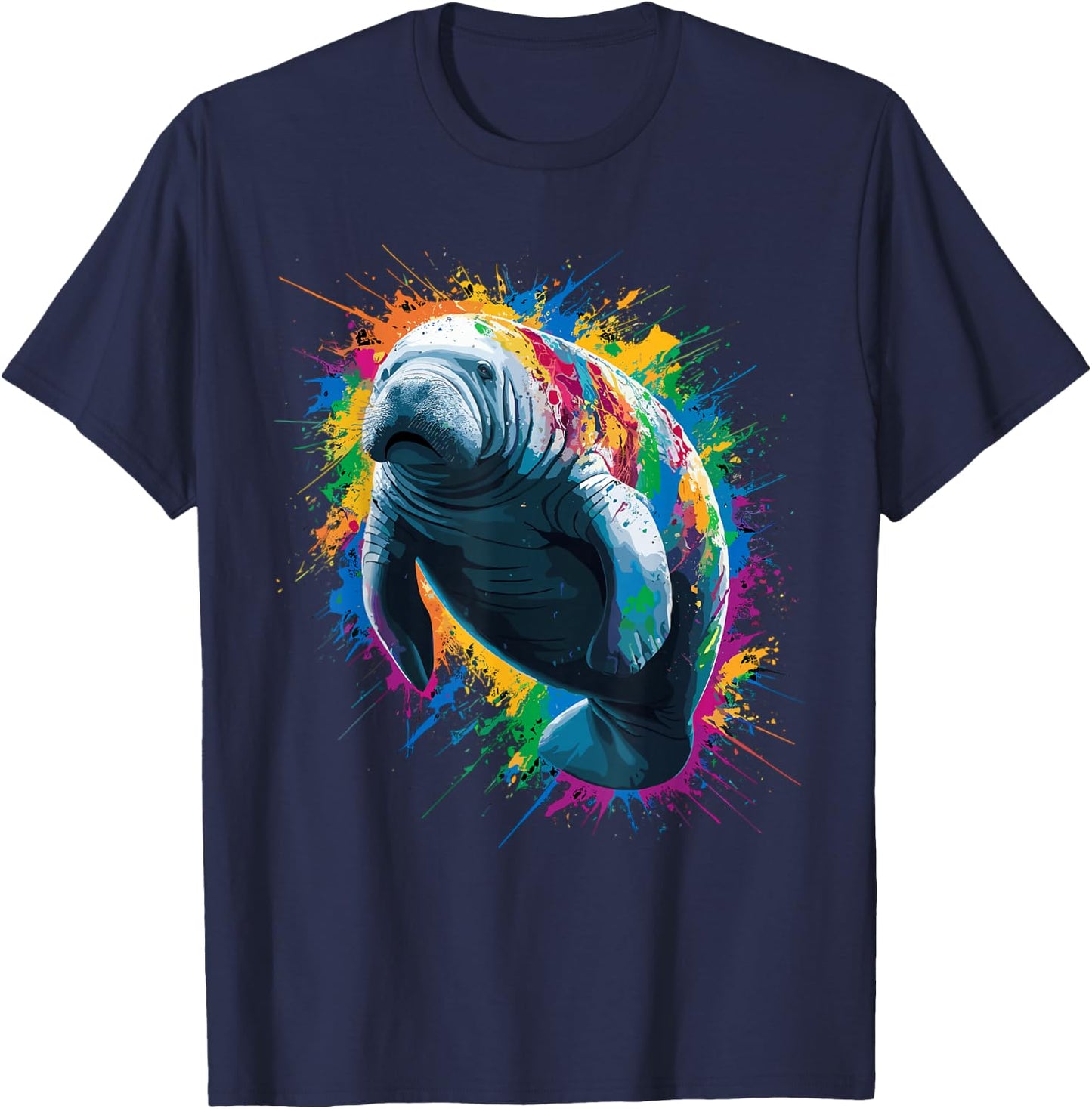 Colorful Paint Splash Manatee Art Graphic T-Shirt - T-Shirt | Navy