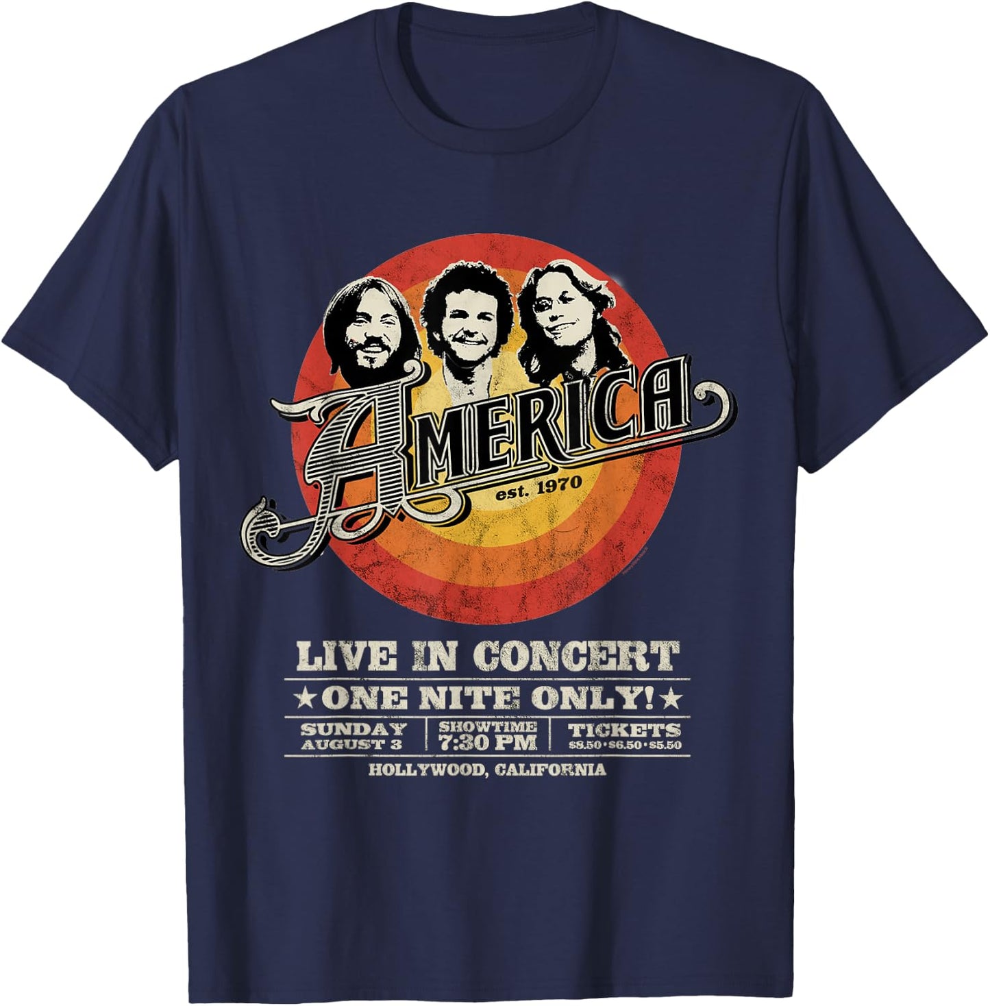 Offiziell America the Band Live in Concert Black T-Shirt - T-Shirt | Navy