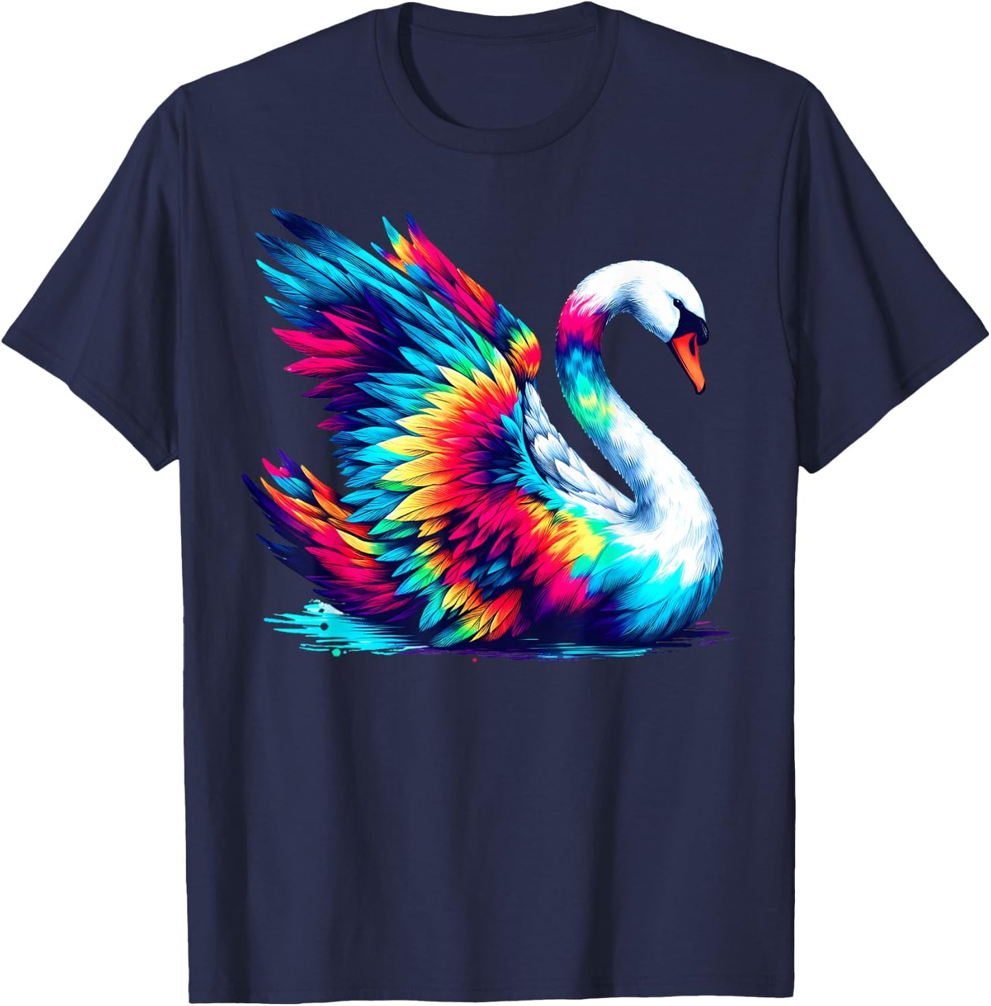 Cool Swan Bird Spirit Animal Illustration Tie Dye Art T-Shirt - T-Shirt | Navy