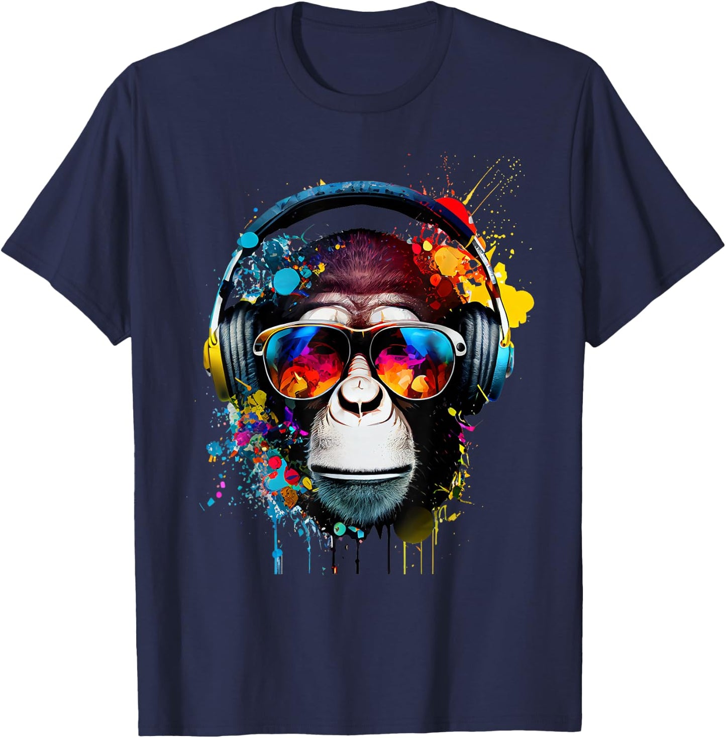 Affen Kopfhörer Urlaub Musikfan Natur Urlauber Dschungel T-Shirt - T-Shirt | Navy