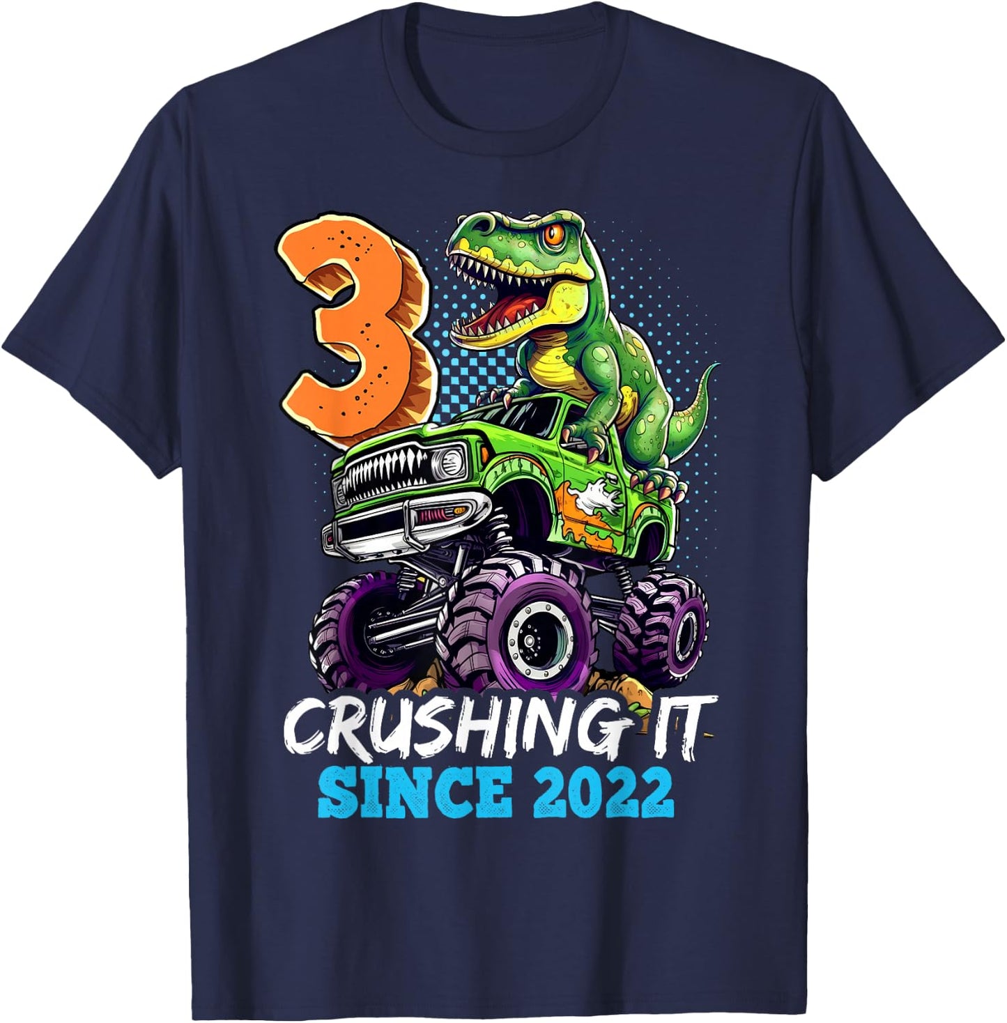 3rd Birthday Monster Truck Dinosaur Party Boys Rawr I'm 3 T-Shirt - T-Shirt | Navy