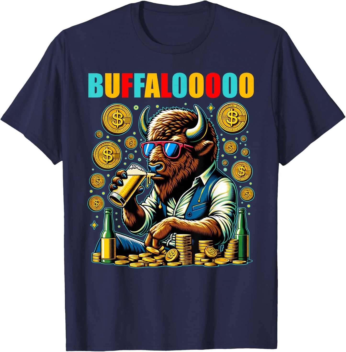 Lucky Buffalo Casino Slot Machine BUFFALOOOOO Gambling T-Shirt - T-Shirt | Navy