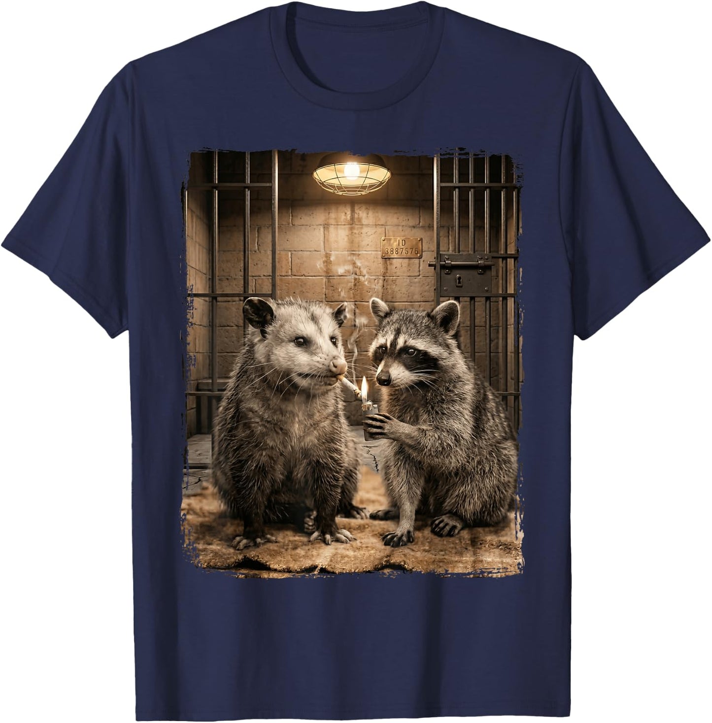 Raccoon Opossum Smoking T-Shirt - T-Shirt | Navy