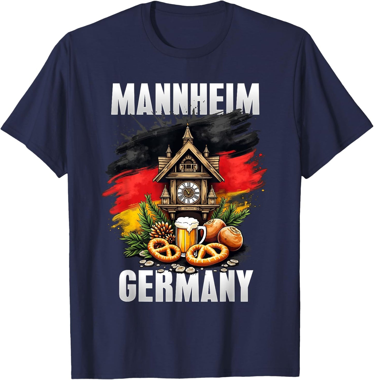 Mannheim Germany Souvenir German Flag Oktoberfest Travel T-Shirt - T-Shirt | Navy