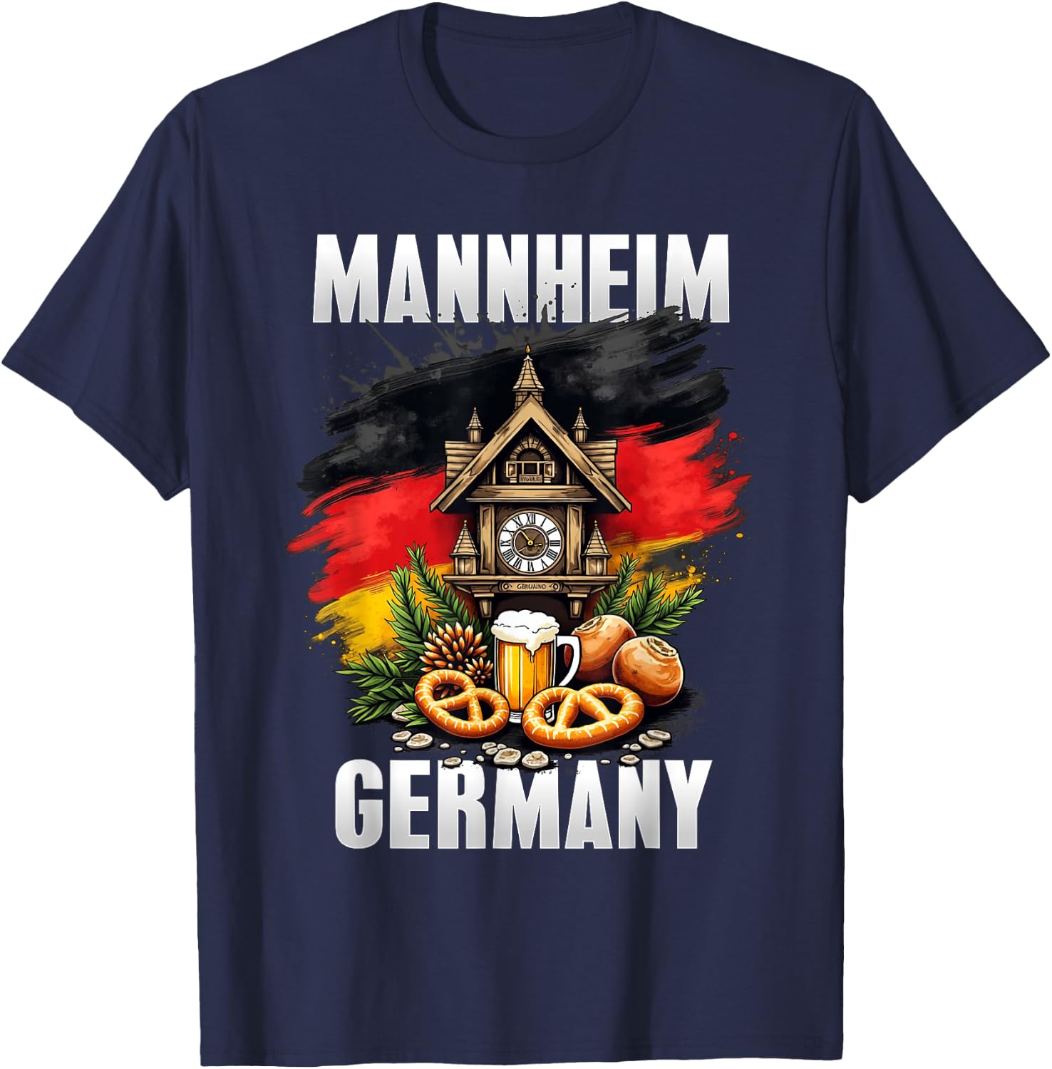 Mannheim Germany Souvenir German Flag Oktoberfest Travel T-Shirt - T-Shirt | Navy