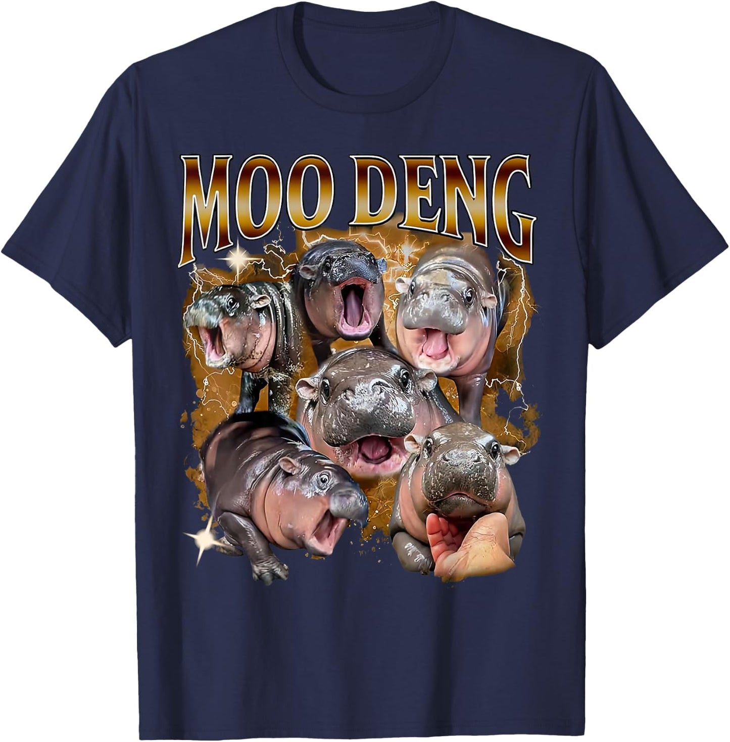 Funny Moo-Deng Baby Pygmy Hippo Cute Zoo For Family T-Shirt - T-Shirt | Navy