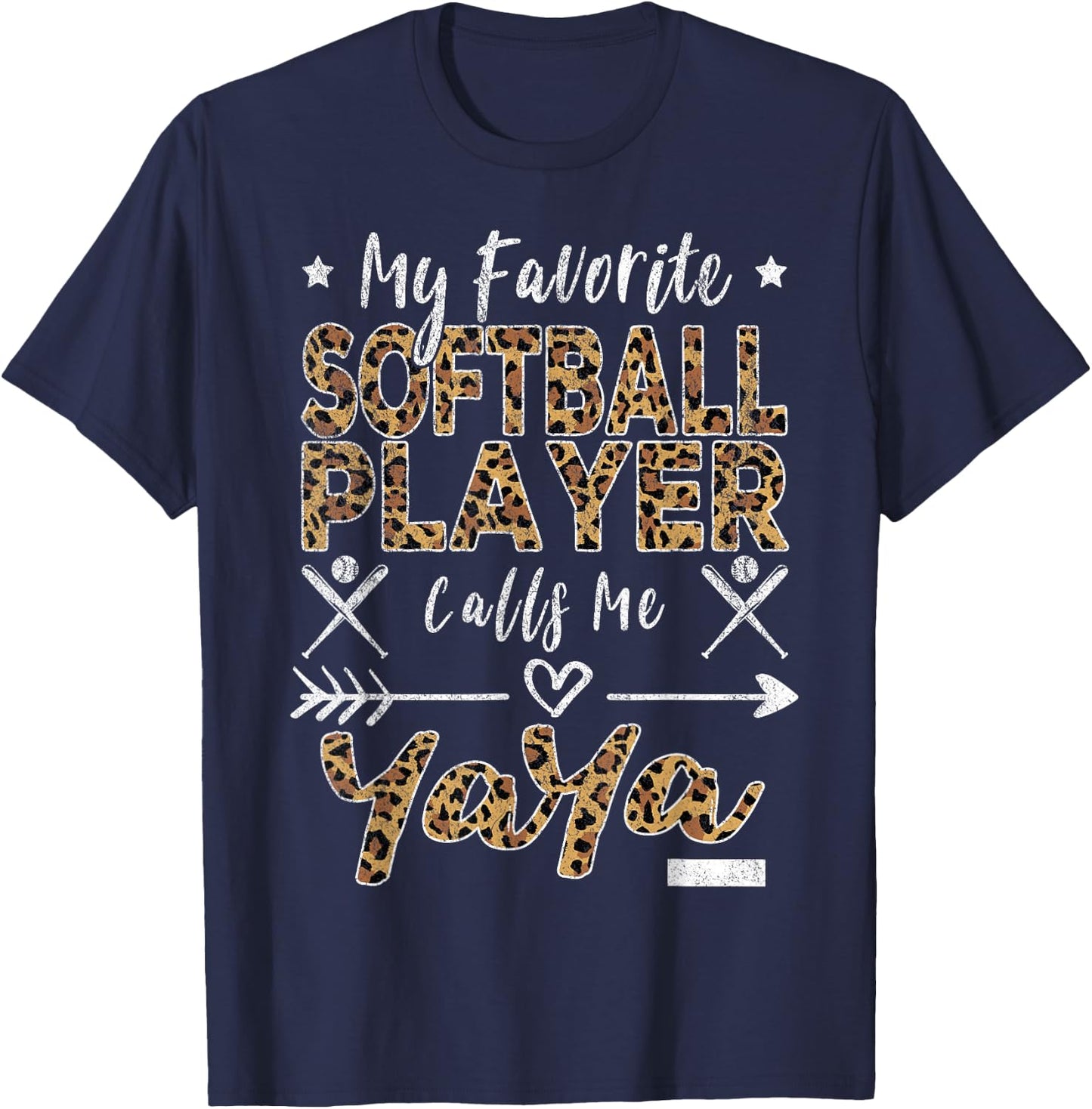My Favorite Softball Player Calls Me Yaya Grandma Leopard T-Shirt - T-Shirt | Navy