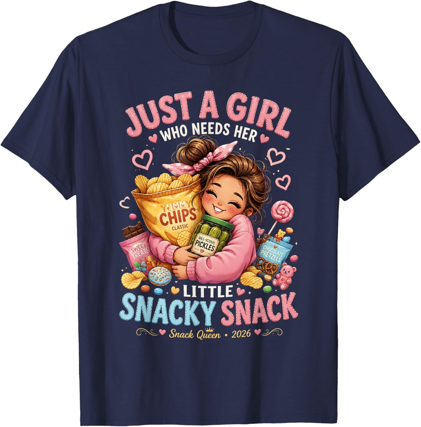 Just a Girl Who Needs Her Little Snacky Snack Foodie Snack T-Shirt - T-Shirt | Navy
