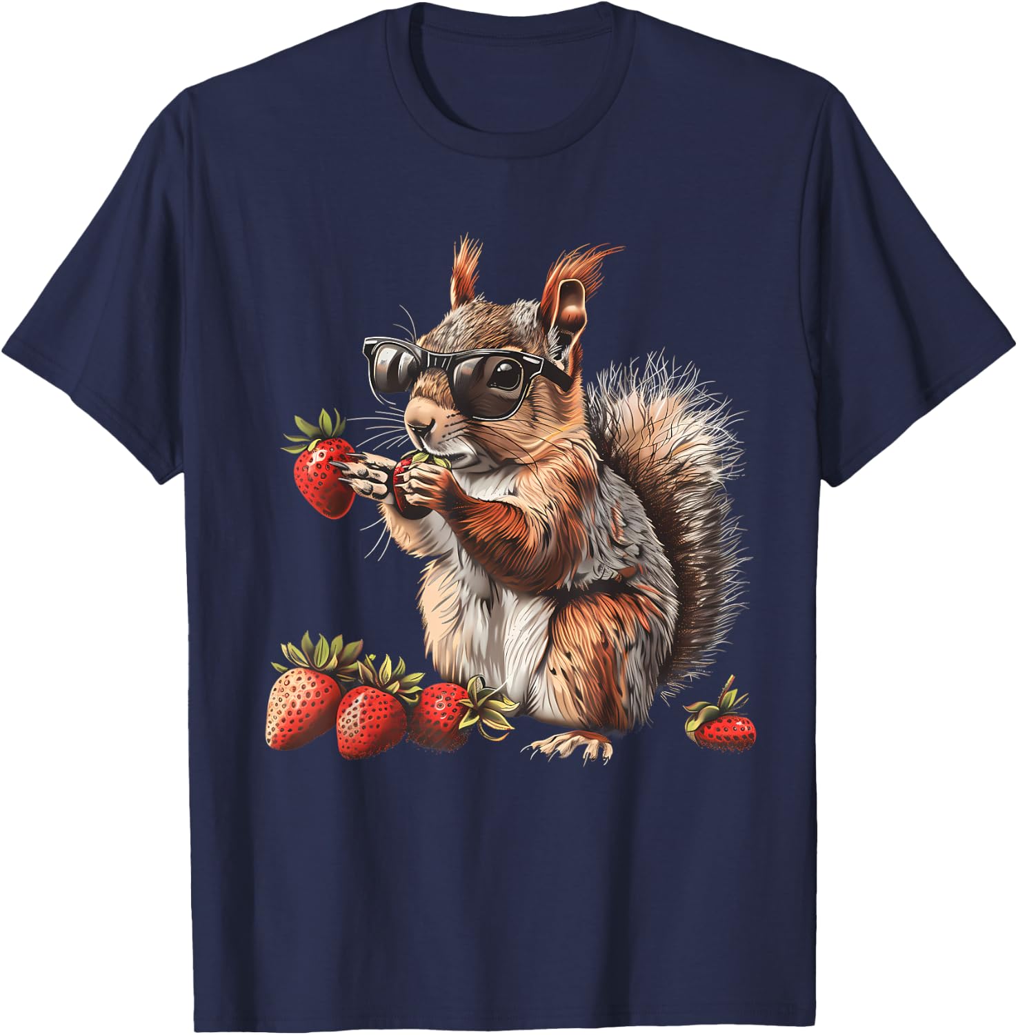 Strawberry Squirrel Colourful Wildlife Artwork Sunglasses T-Shirt - T-Shirt | Navy