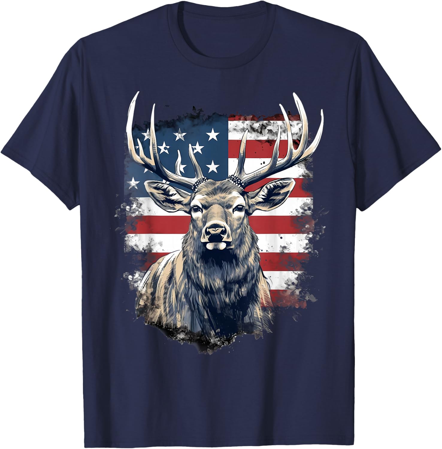 4th Of July US Flag Elk T-Shirt - T-Shirt | Navy
