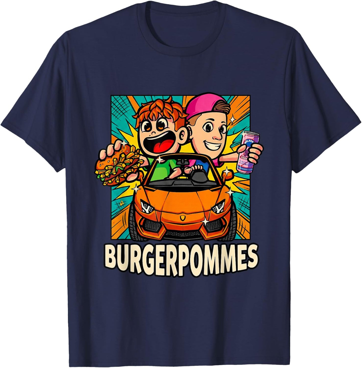 Burger.Pommes Pop Art Comic Style Sportwagen Snack T-Shirt - T-Shirt | Navy