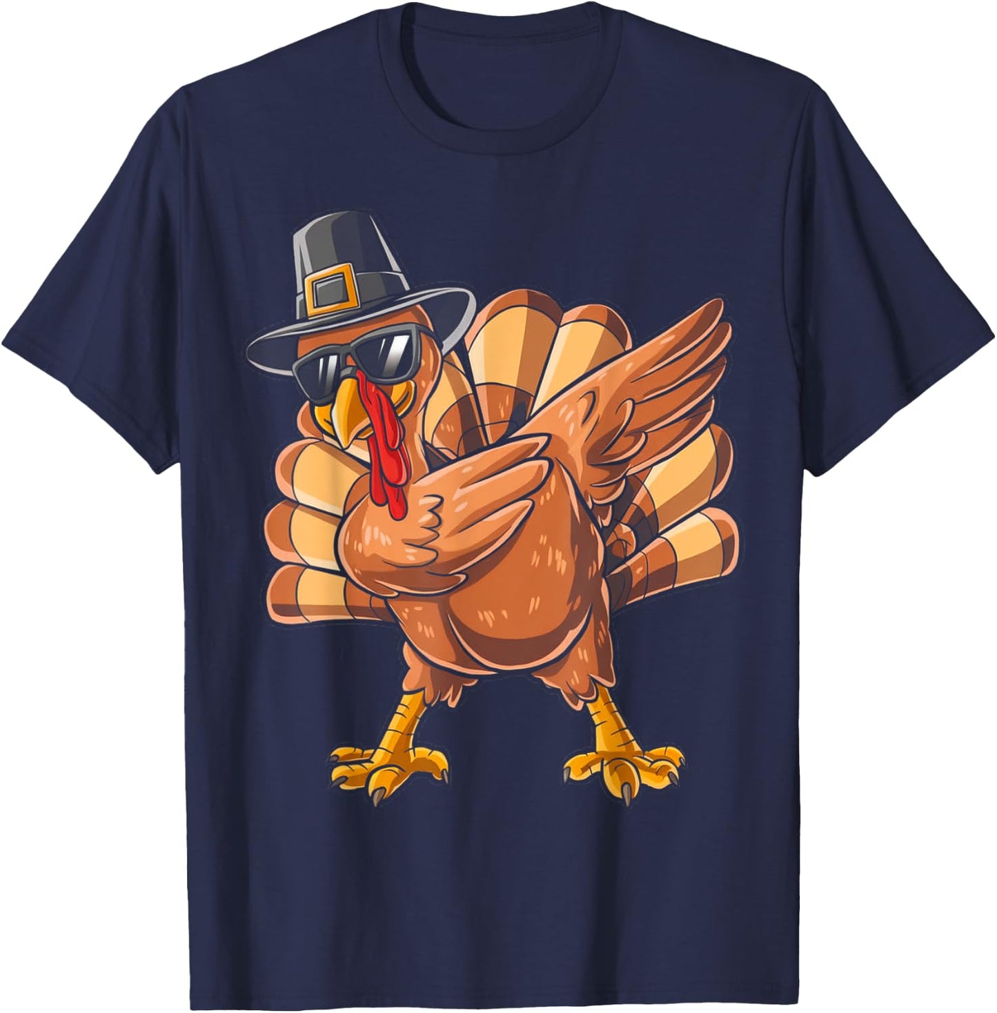 Funny Thanksgiving Turkey Pilgrim Dabbing Dab Dance Turkey T-Shirt - T-Shirt | Navy