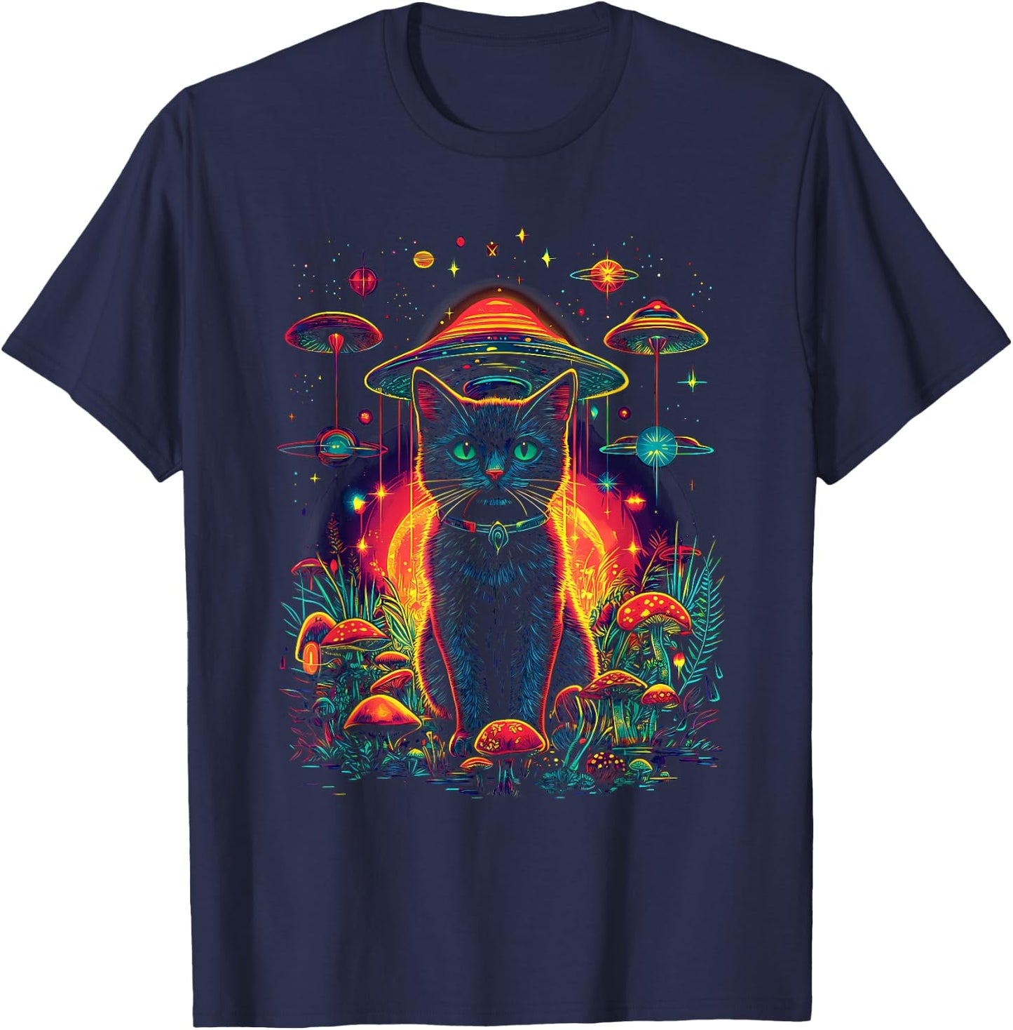 Psychedelische Katze im Weltraum Trippy Alien Galaxy Visual T-Shirt - T-Shirt | Navy