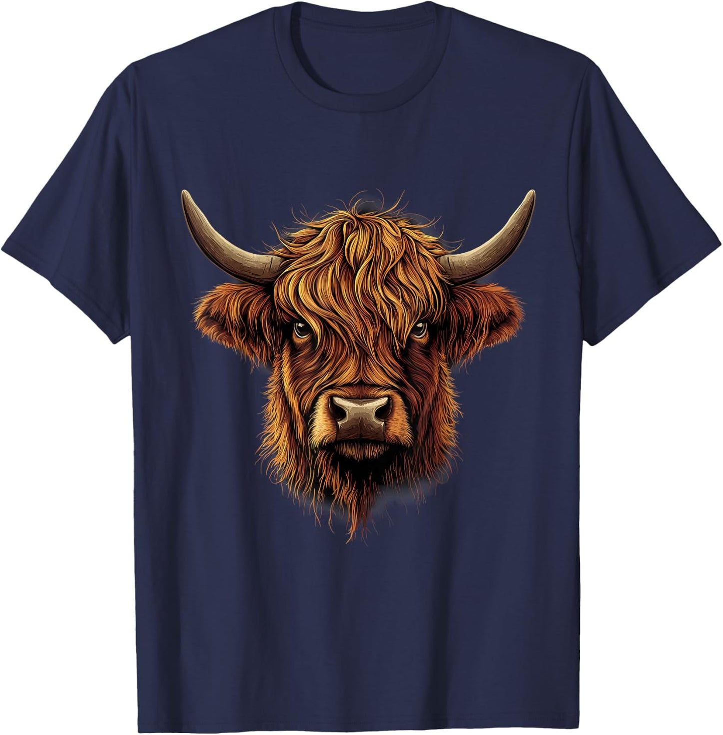 Scottish Highland Cow Messy Bun Scottish Highlander Cow T-Shirt - T-Shirt | Navy