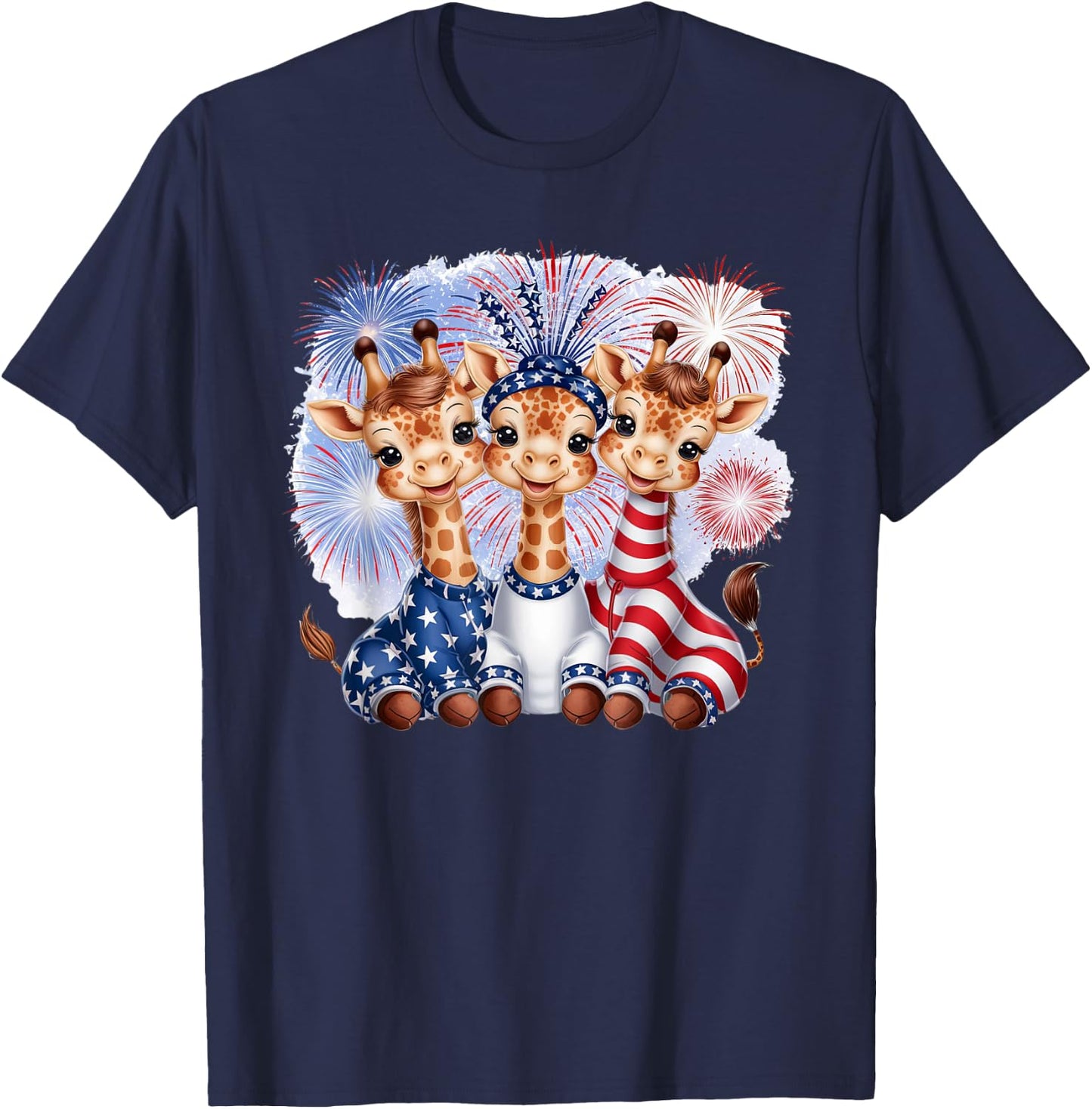 Giraffe 4th of July Party Patriotic Fireworks America Flag T-Shirt - T-Shirt | Navy