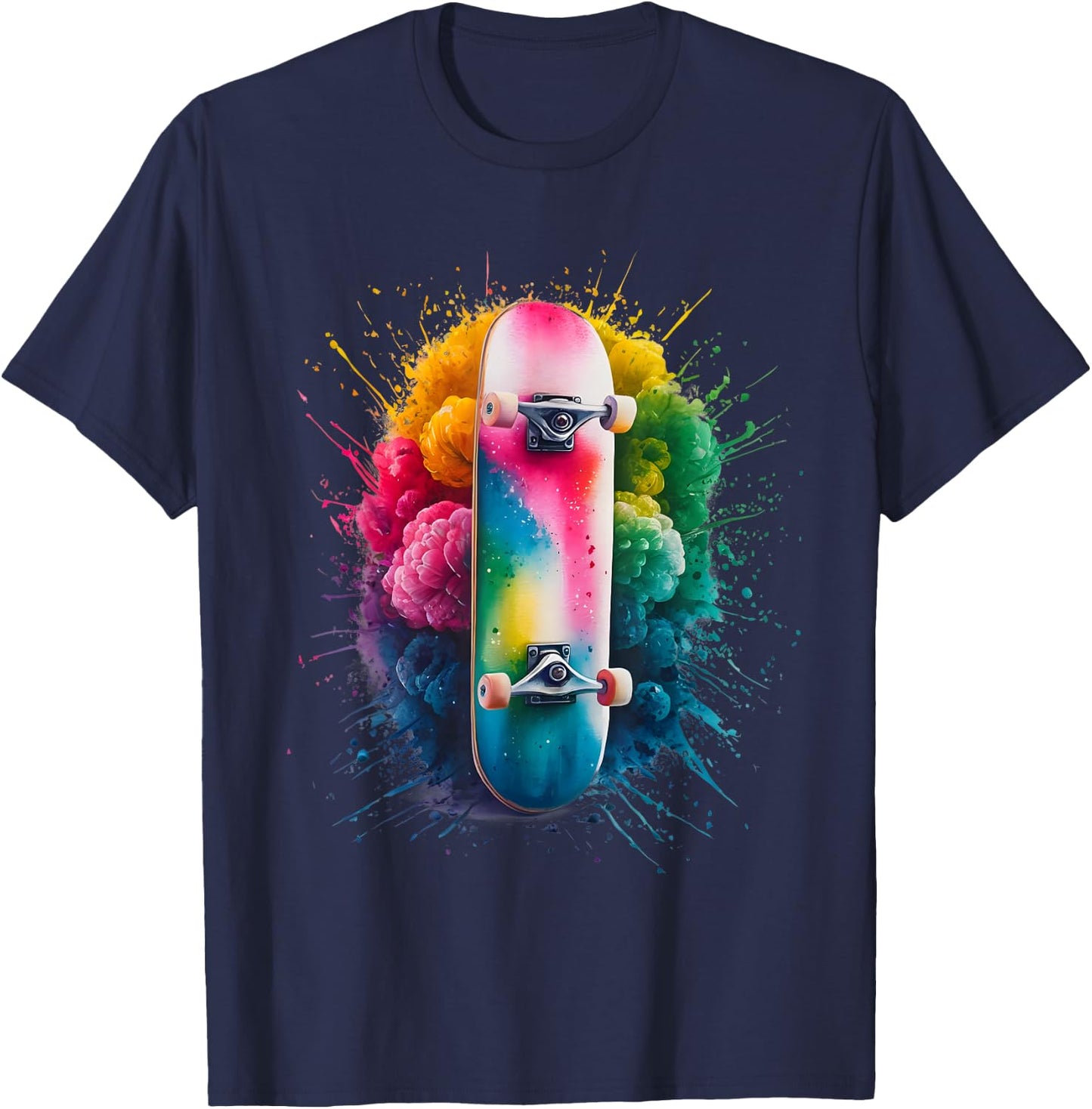 Skater Men's Women's Colourful Watercolour Skateboarding , black T-Shirt - T-Shirt | Navy