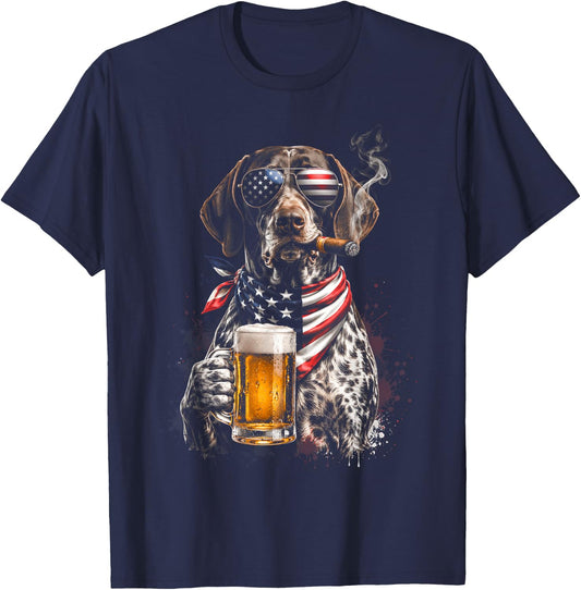 4th of July Patriotic Dog Beer Cigar Sunglasses Funny T-Shirt - T-Shirt | Navy