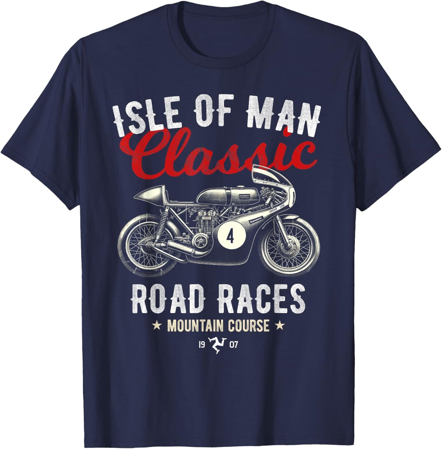 Retro Isle of Man TT Races Vintage Motorcycle Race , Black, S T-Shirt - T-Shirt | Navy