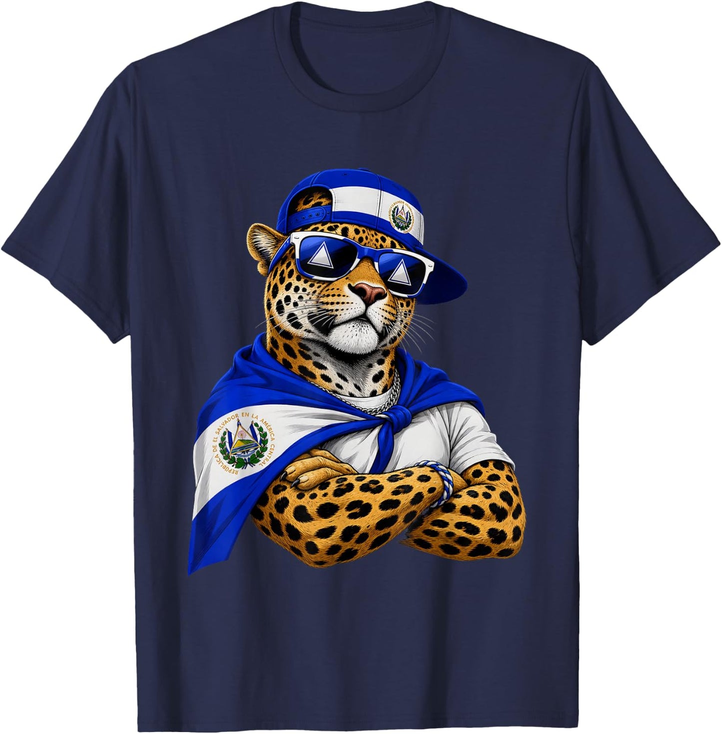 El Salvador National Pride Jaguar Flag T-Shirt - T-Shirt | Navy