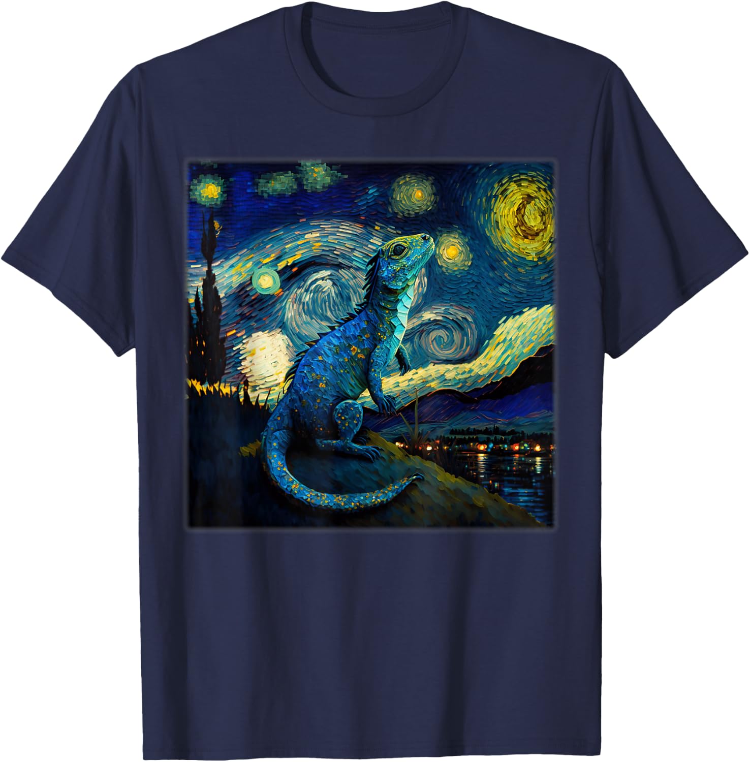 Surrealism Starry Night Chinese Water Dragon T-Shirt - T-Shirt | Navy