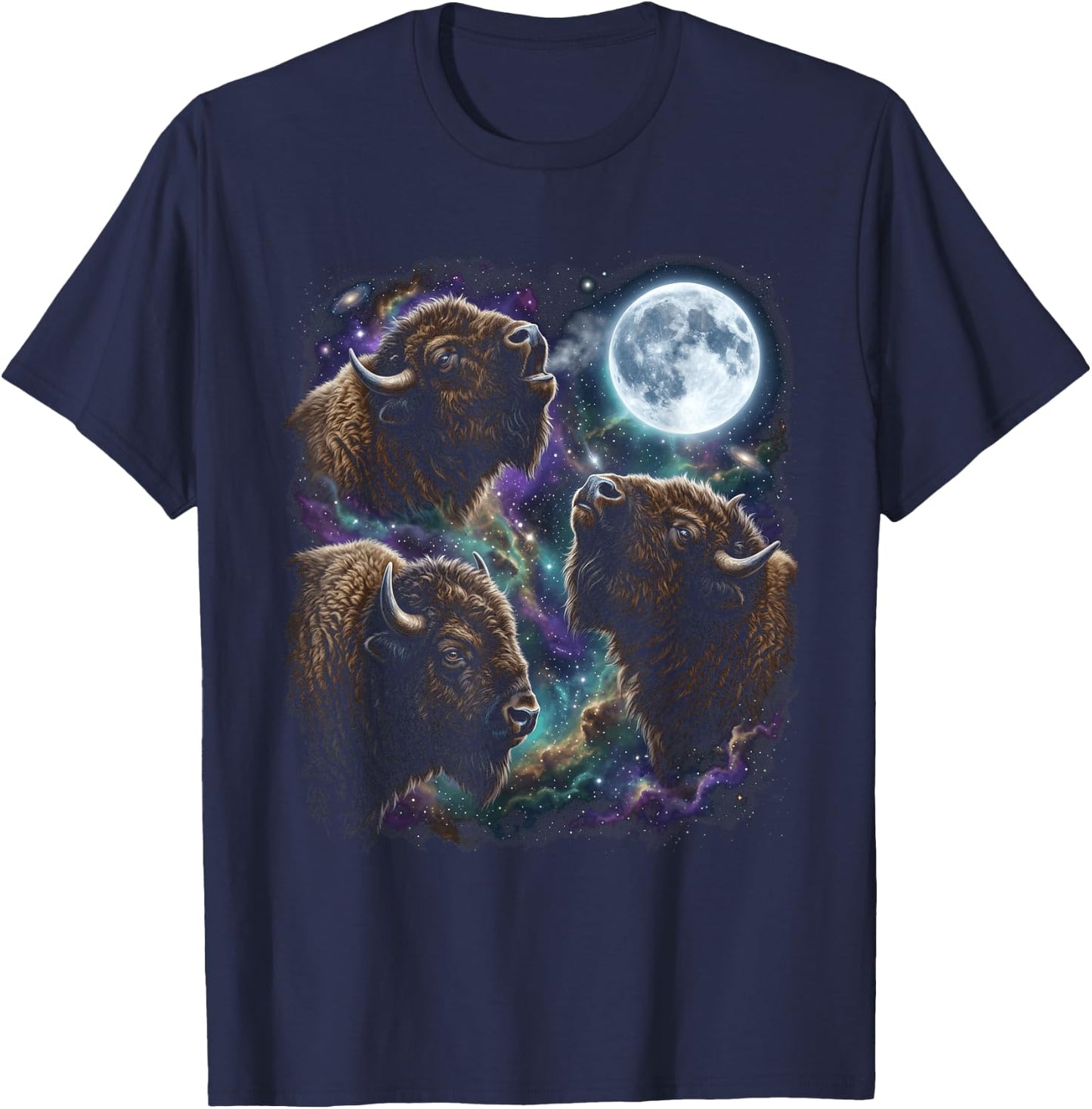 Three Bison Howling At The Moon Buffalo T-Shirt - T-Shirt | Navy