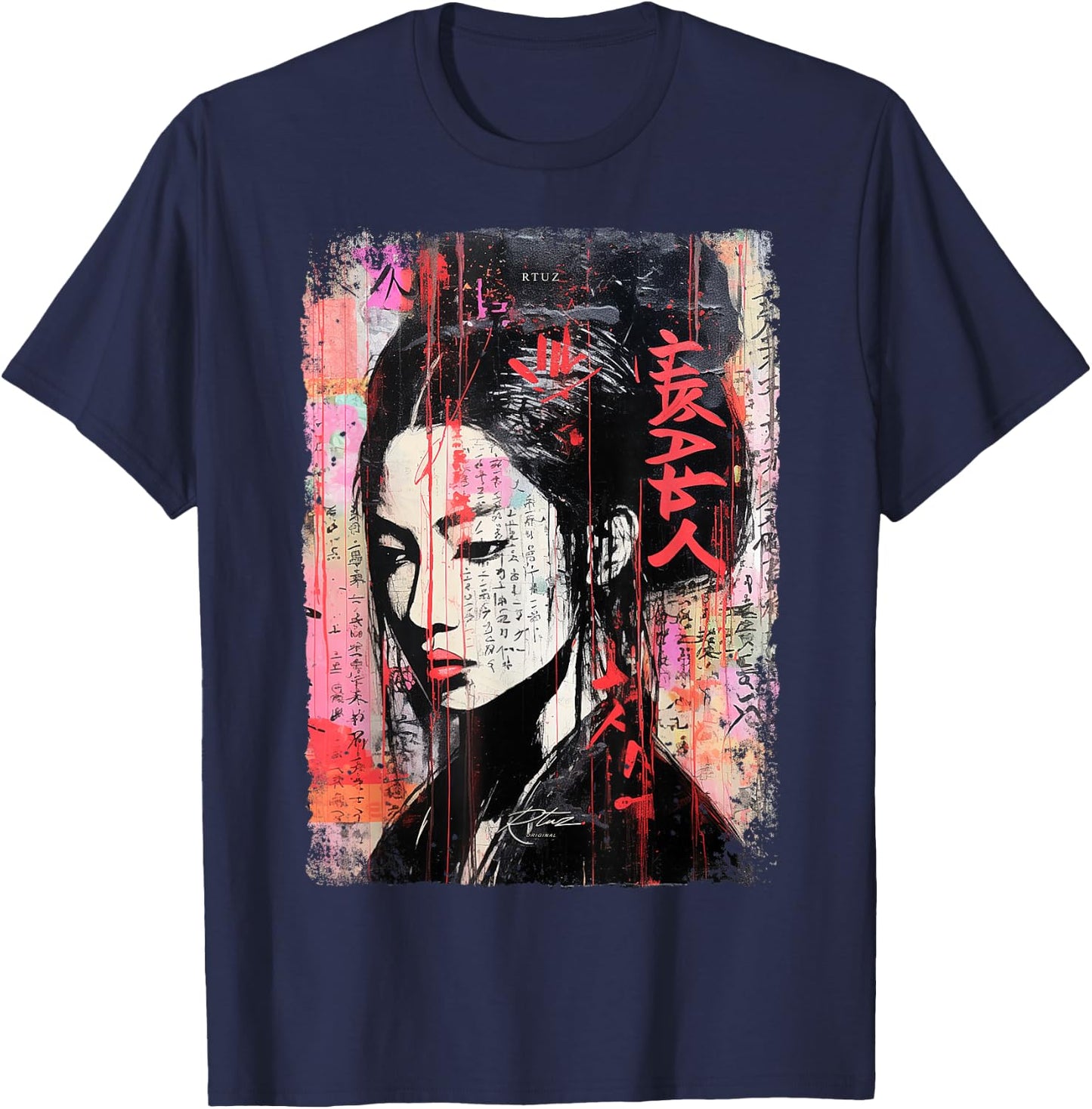 Hip Hop Y2K Vintage Hipster Edgy Urban Streetwear Geisha T-Shirt - T-Shirt | Navy