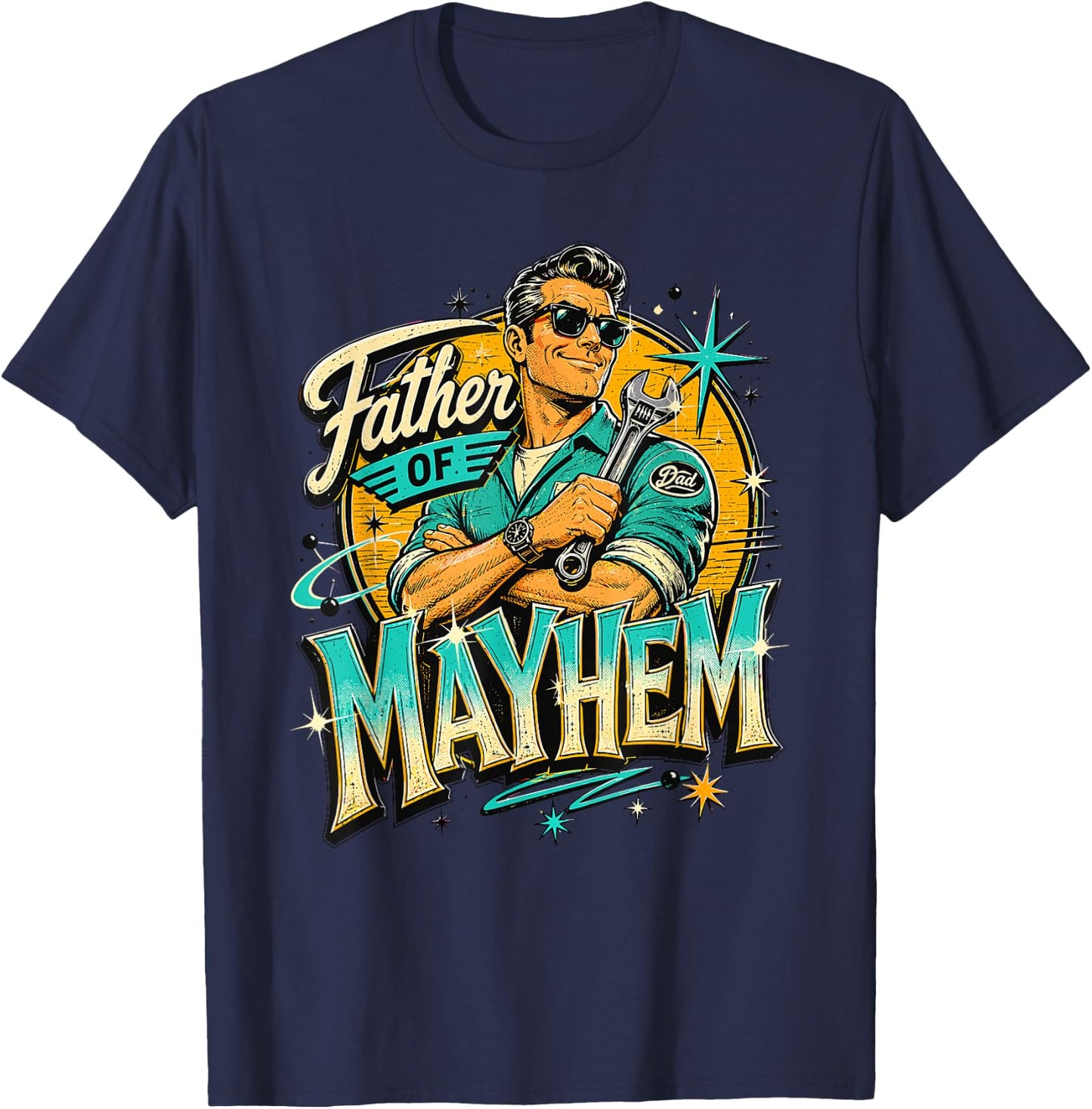 Father's Day Father of Mayhem Funny Dad Matching Family T-Shirt - T-Shirt | Navy