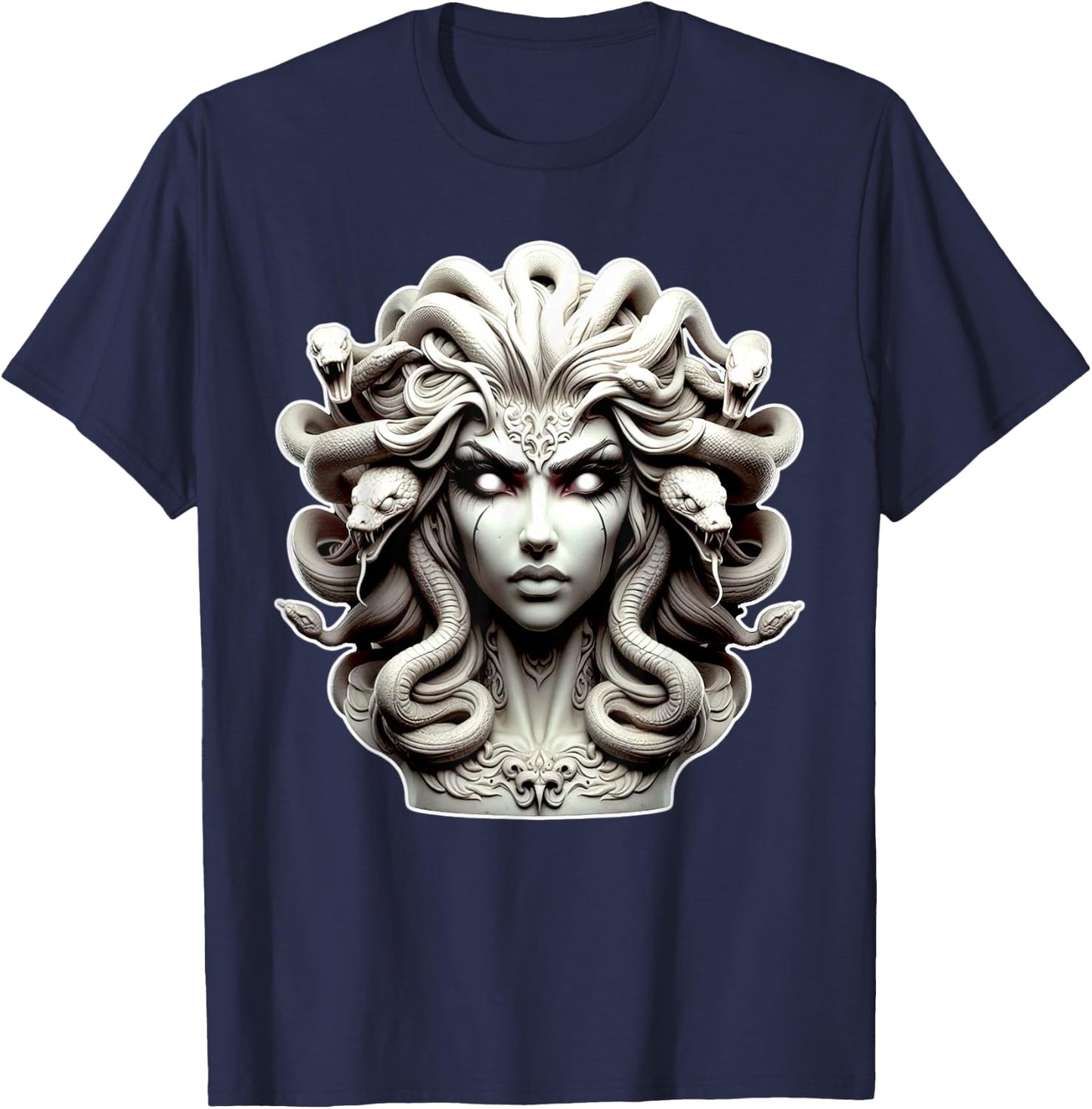 Medusa x Snake Serpent x Greek Goddess T-Shirt - T-Shirt | Navy