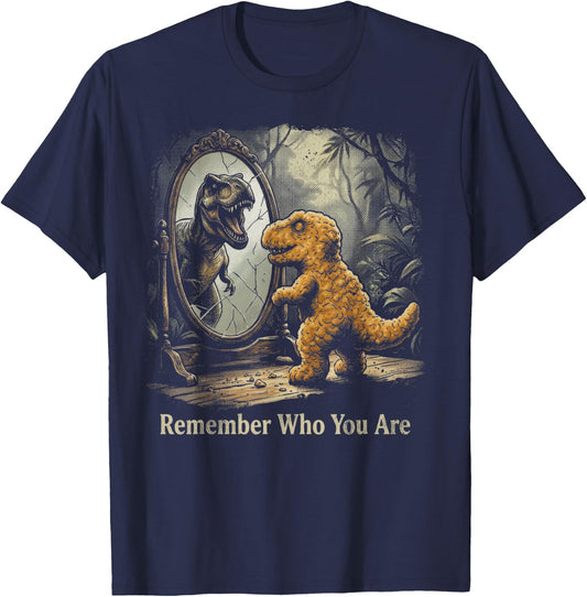 Dinosaur Chicken Nugget Remember Who You are Dino Mirror T-Shirt - T-Shirt | Navy
